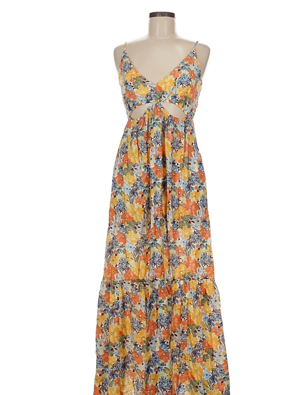 Abercrombie & Fitch floral cut out Maxi Dress in Yellow & Orange